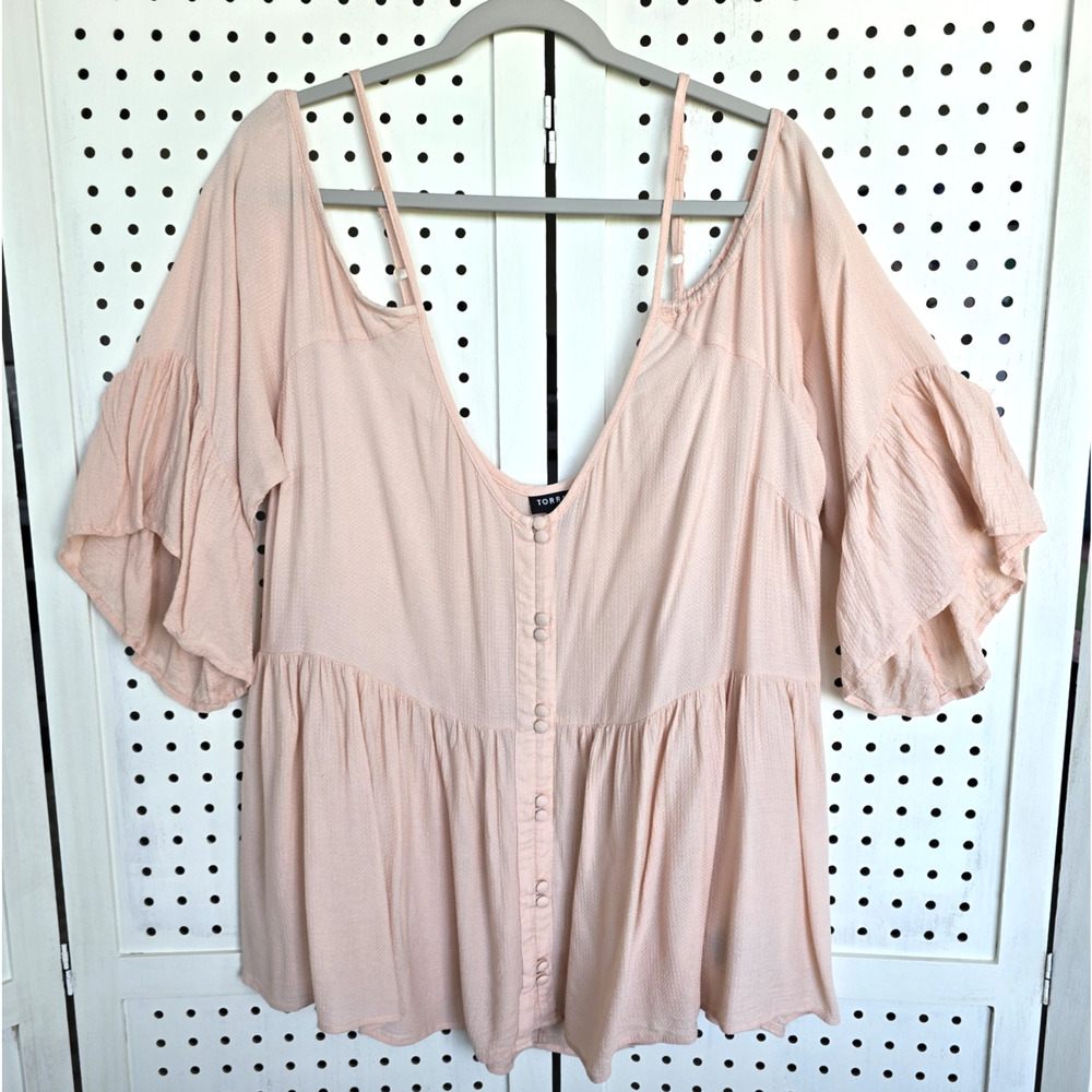 Torrid Lightweight Babydoll Cold Shoulder Strap Top Pink Womens SIZE 2 18/20